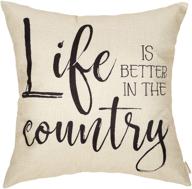 🏡 fahrendom farmhouse home décor life is better in the country throw pillow cover vintage living style family house quote sign decoration cotton linen cushion case for sofa couch 18 x 18 in логотип