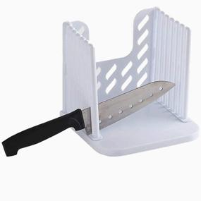 img 1 attached to 🍞 Adjustable Bread Slicer with Toast Cutting Guide – Folding Bagel Slicer, Compact White Bread Sandwich Toast Cutter