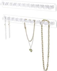 img 4 attached to 📿 Heesch Acrylic Necklace Holder - Wall Mount Necklace Organizer with Jewelry Hooks for Necklaces, Bracelets, and Chains (2-pack Clear)