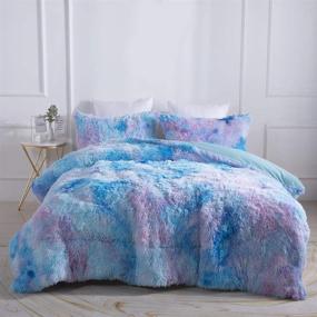 img 3 attached to 🌌 Wajade Faux Fur Plush Galaxy Blue Comforter Set - 3PC Full/Queen Microfiber Soft Warm Quilt Set for Cozy Bedding