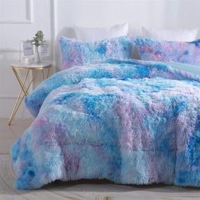 img 4 attached to 🌌 Wajade Faux Fur Plush Galaxy Blue Comforter Set - 3PC Full/Queen Microfiber Soft Warm Quilt Set for Cozy Bedding