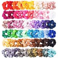 colorful set of 60 silk satin hair scrunchies: strong elastic hair bobbles for women - stylish hair accessories for ponytail holders, traceless hair ties and ropes logo