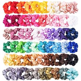 img 4 attached to Colorful Set of 60 Silk Satin Hair Scrunchies: Strong Elastic Hair Bobbles for Women - Stylish Hair Accessories for Ponytail Holders, Traceless Hair Ties and Ropes