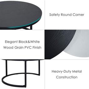 img 1 attached to 🔲 Modern Round Coffee Table Set of 2 - Large: Ø 34.0", Small: Ø 26.0" - Metal Frame Nesting Tables for Living Room - Stylish Side End Table, Sofa Table Cocktail Table - Black & White Design Furniture