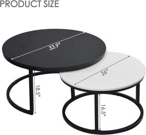 img 3 attached to 🔲 Modern Round Coffee Table Set of 2 - Large: Ø 34.0", Small: Ø 26.0" - Metal Frame Nesting Tables for Living Room - Stylish Side End Table, Sofa Table Cocktail Table - Black & White Design Furniture