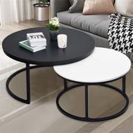 🔲 modern round coffee table set of 2 - large: ø 34.0", small: ø 26.0" - metal frame nesting tables for living room - stylish side end table, sofa table cocktail table - black & white design furniture логотип