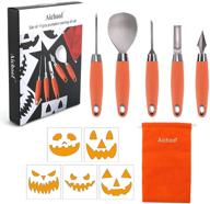 🎃 pumpkin carving set with 11 pieces - includes 5pcs carving tools, 5pcs pattern stencils, drawstring storage bag - stainless steel blade with soft grip handle - dishwasher safe - gift box packaging logo