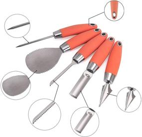 img 2 attached to 🎃 Pumpkin Carving Set with 11 Pieces - Includes 5pcs Carving Tools, 5pcs Pattern Stencils, Drawstring Storage Bag - Stainless Steel Blade with Soft Grip Handle - Dishwasher Safe - Gift Box Packaging