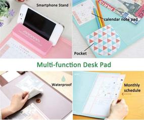 img 4 attached to 🖥️ Premium Mint Mouse Pad: Large Anti-Slip Desk Mat with Smartphone Stand, Pockets, Dividing Rule, Calendar, and Pen Groove - Waterproof Desk Protector Mat