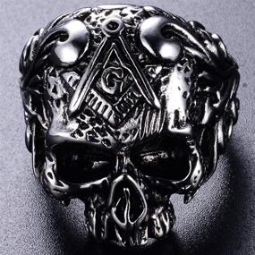 img 1 attached to Jude Jewelers Stainless Steel Gothic Skull Vintage Masonic Biker Ring: A Statement Piece for Bold Style and Edge