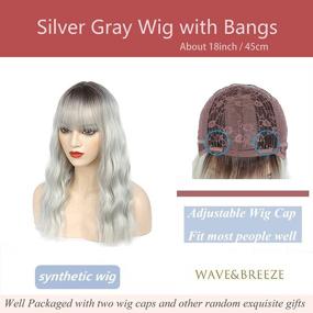 img 2 attached to Long Curly Wavy Silver Gray Wigs with Bangs for Women – Dark Roots Ombre Grey Synthetic Hair Wigs | Heat Resistant Fiber Daily Use Wig