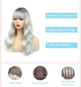 img 1 attached to Long Curly Wavy Silver Gray Wigs with Bangs for Women – Dark Roots Ombre Grey Synthetic Hair Wigs | Heat Resistant Fiber Daily Use Wig