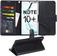 📱 arae wallet case for samsung galaxy note 10 plus/note 10 plus 5g - pu leather flip cover with stand feature and id/credit cards pocket, black, 6.8 inch logo