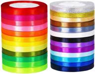 🌈 25 rolls of 625 yards rainbow colors bulk silk satin ribbon: glitter, metallic, and more! perfect for bows, crafts, gifts, and wedding decor logo