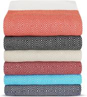 🛀 turkuoise peshtemal - set of 4 - authentic flat woven turkish towel - versatile cotton pareo, sarong, picnic blanket, yoga mat, and fouta (diamond-set of 4 in random colors) logo