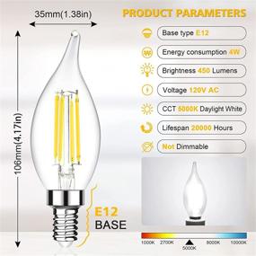 img 3 attached to 🔦 Ascher E12 Candelabra LED Light Bulb Pack of 12 - 95+ CRI, 40W Equivalent, 450 Lumens, Daylight White 5000K, Flame Tip Decorative Candle Bulb, E12 Base, Non-Dimmable