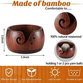 img 3 attached to 🧶 Dark Brown Wooden Yarn Bowl with Bamboo Crochet Hooks - 6 x 3 x 3 Inch - Yarn Storage Holder for Crocheting, Knitting, and DIY Crafts