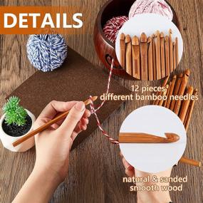 img 2 attached to 🧶 Dark Brown Wooden Yarn Bowl with Bamboo Crochet Hooks - 6 x 3 x 3 Inch - Yarn Storage Holder for Crocheting, Knitting, and DIY Crafts
