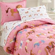 wildkin kids microfiber full sheet set for boys and girls - bedding set with top sheet, fitted sheet, and pillow case - bpa-free, olive kids horses logo