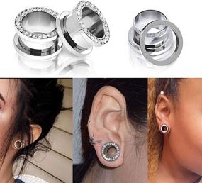 img 2 attached to Qmcandy 8/12pcs 8G-1 inch Stainless Steel Screw 💎 Fit Ear Tunnels with Single Row CZ Gemstone Piercing