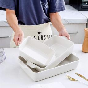 img 1 attached to KOOV Bakeware Set: Ceramic Baking Dish Set for Cooking, Cake 🍽️ Dinners, and Kitchen - 9 x 13 Inches, 3-Piece (Set of 3, White)