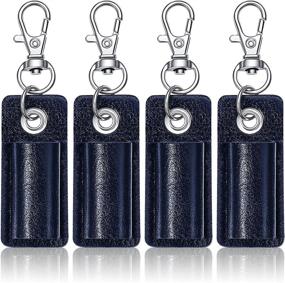 img 4 attached to Portable Leather Pen Holder Leather Badge Pencil Holder Leather Pen Pouch Holder Organizer Pen Protector For Badge Holder Or Neck Lanyard (Dark Blue)