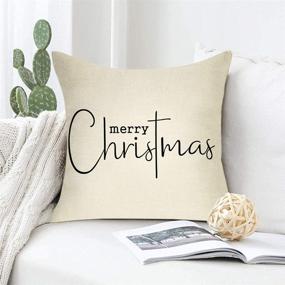 img 1 attached to 🎄 Softxpp Merry Christmas Rustic Throw Pillow Cover - Decorative Xmas Sign, Farmhouse Winter Cushion Case - Holiday Home Decoration, 18’’ x 18’’ Square Pillowcase for Sofa Couch - Cotton Linen