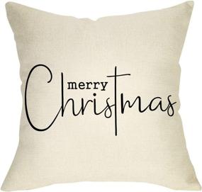 img 4 attached to 🎄 Softxpp Merry Christmas Rustic Throw Pillow Cover - Decorative Xmas Sign, Farmhouse Winter Cushion Case - Holiday Home Decoration, 18’’ x 18’’ Square Pillowcase for Sofa Couch - Cotton Linen