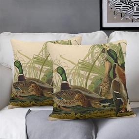 img 1 attached to 🦆 SPXUBZ Vintage Audubon Mallard Duck Print Pillow Cover - Decorative Home Décor Gift - 18x18 Inch Indoor/Outdoor Square Pillowcase