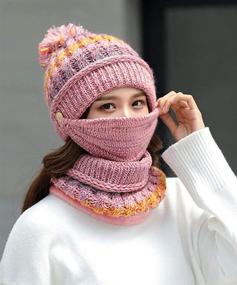 img 2 attached to 🧣 Cozy Winter Knit Beanie Hat Set with Pompom, Scarf, and Mask for Women