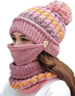 🧣 cozy winter knit beanie hat set with pompom, scarf, and mask for women logo