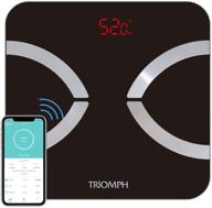 triomph body fat scale, smart digital weight scale with app, monitor body composition for weight, fat, water, bmi, bmr, muscle mass - black logo