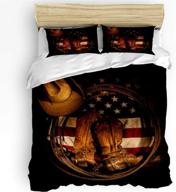 🤠 usa western bedding set, queen size 3-piece duvet cover set: cowboy hat with boots rope on american flag comforter cover + 2 pillowcases for men, women, adults by t&h home logo