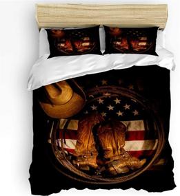 img 4 attached to 🤠 USA Western Bedding Set, Queen Size 3-Piece Duvet Cover Set: Cowboy Hat with Boots Rope on American Flag Comforter Cover + 2 Pillowcases for Men, Women, Adults by T&H Home