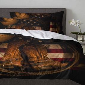 img 1 attached to 🤠 USA Western Bedding Set, Queen Size 3-Piece Duvet Cover Set: Cowboy Hat with Boots Rope on American Flag Comforter Cover + 2 Pillowcases for Men, Women, Adults by T&H Home