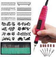 🔴 axpower electric micro engraver pen mini diy vibro engraving tool kit for glass ceramic plastic wood jewelry with scriber etcher, 30 bits, 6 polishing head, and 16 stencils - red logo