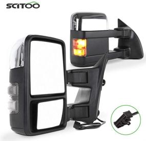 img 4 attached to 🔍 SCITOO Towing Mirrors: Chrome Rear View for 2008-2016 Ford F250-F550 Super Duty Truck - Power Heated Turning Signal & Manual Extending Folding, Larger Glass