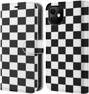 📱 bemal iphone 11 wallet case with rfid blocking + fashionable black white checkered design – flip case for iphone 11 6.1 logo