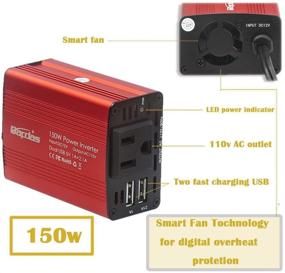 img 3 attached to 🚗 Bapdas 150W Car Power Inverter: DC 12V to 110V AC Converter with 3.1A Dual USB Car Adapter - Red, Efficient & Reliable