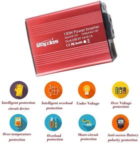 img 2 attached to 🚗 Bapdas 150W Car Power Inverter: DC 12V to 110V AC Converter with 3.1A Dual USB Car Adapter - Red, Efficient & Reliable