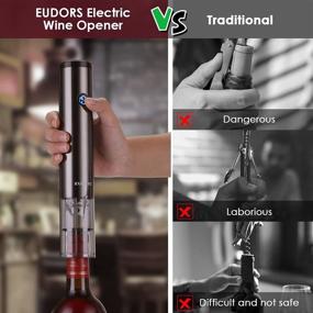 img 2 attached to 🍷 Electric USB Rechargeable Wine Opener Kit, EUDORS Stainless Steel Automatic Corkscrew with Foil Cutter and Stopper, One-Touch Operation, Display, Uncork up to 60 Bottles - Perfect Wine Lover Gift