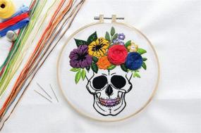 img 1 attached to 🎃 Beginner-Friendly Nuberlic Embroidery Kit: Halloween Skull with Flowers Cross Stitch Set for Adults