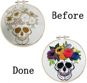 img 2 attached to 🎃 Beginner-Friendly Nuberlic Embroidery Kit: Halloween Skull with Flowers Cross Stitch Set for Adults