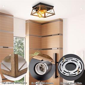 img 2 attached to 🏭 Vintage Industrial Flush Mount Light Fixture, 2-Light with Faux Wood Finish - Pynsseu Farmhouse Ceiling Lamp for Hallway, Entryway, Bedroom, Kitchen - E26 Base