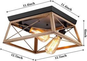 img 3 attached to 🏭 Vintage Industrial Flush Mount Light Fixture, 2-Light with Faux Wood Finish - Pynsseu Farmhouse Ceiling Lamp for Hallway, Entryway, Bedroom, Kitchen - E26 Base