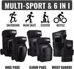 img 3 attached to NHH 6-in-1 Protective Gear Set for Kids, Youth, and Adults - Knee Pads, Elbow Pads, and Wrist Guards for Bicycling, Cycling, Skateboarding, Inline Skating, and Scootering