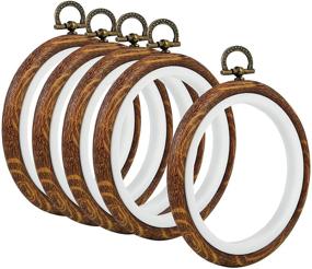 img 4 attached to 🎄 Set of 5 Imitated Wood Embroidery Hoops - 3 Inch Circles for Christmas Crafting, Art, Sewing, and Display