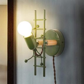 img 1 attached to 🌿 Modern Green Wall Sconce Light Fixture for Living Room, Bedroom, Kids - Decorative Wall Lamp with UL Listed Plug-in Cord, Metal E26 Holder Base, Stairs Design - Ideal for Reading (Bulb Not Included)