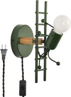 🌿 modern green wall sconce light fixture for living room, bedroom, kids - decorative wall lamp with ul listed plug-in cord, metal e26 holder base, stairs design - ideal for reading (bulb not included) логотип