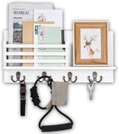 🗝️ rustic wooden key and mail holder - wall mount mail organizer, mail sorter with 4 key rack hooks, decorative hanging decor for entryway, office, 100% pine wood (c-white) logo